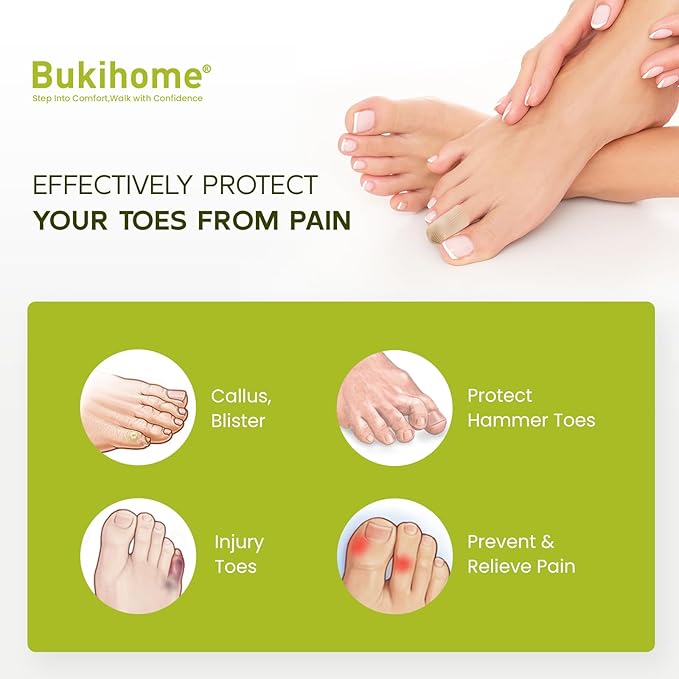 Bukihome 8 PCS Toe Protectors, Silicone Toe Caps Closed Toe Surface Fabric Sleeve Protectors, Prevent Pain Relief for Corns, Blisters and Ingrown Toenails（8PCS Medium Size)[Upgrade]