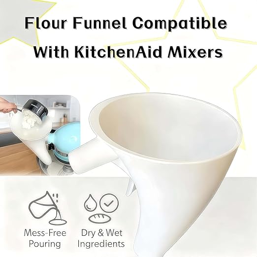 Flour Funnel for KitchenAid Mixer - Compatible with 5 Qt & 4.5 Qt Bowl-Lift Models | Dishwasher Safe, Anti-Splash Design for Mess-Free Baking | Includes 2-Piece Set (Red)