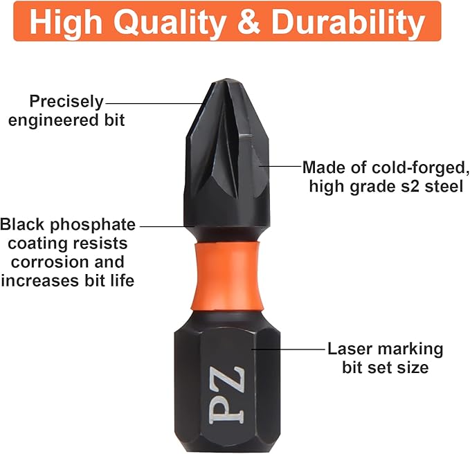 Pro PZ2 Bit Assortment - Screwdriver Bits Set 20Pcs, 25mm Length, Pozi Screwdriver Bit, 1/4 Inch Hex Shank, with Storage Box