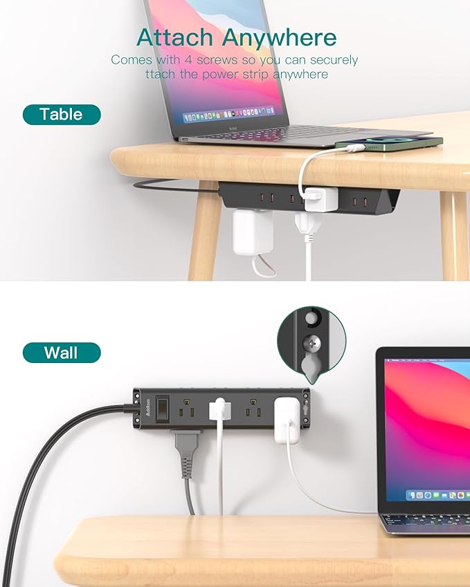 Extension Cord Flat Wall Plug - Surge Protector Power Strip with 12 Outlets, 5ft, Outlet Extender with Multiple Outlets, Wall Mount, Desk Charging Station for Home Office Dorm Room Essentials, Black