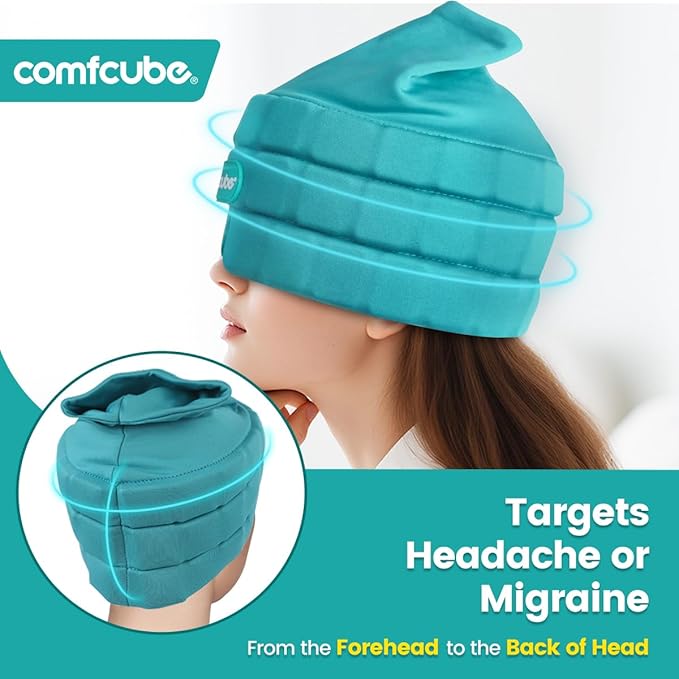 Migraine & Headache Relief Ice Cap, 2 Hours Long Lasting Cold Therapy Wearable & Washable Form Fitting Ice Hat for Sinus & Stress Relief, Puffy Eyes, Severe Migraines, Chemo