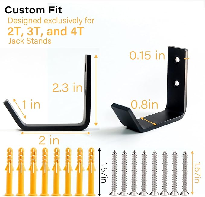 4 Packs Jack Stands Wall Mount Organizer, Heavy Duty Stainless Steel Holder Hook Fits 2 & 3 & 4 & 6 Ton Jack Stands