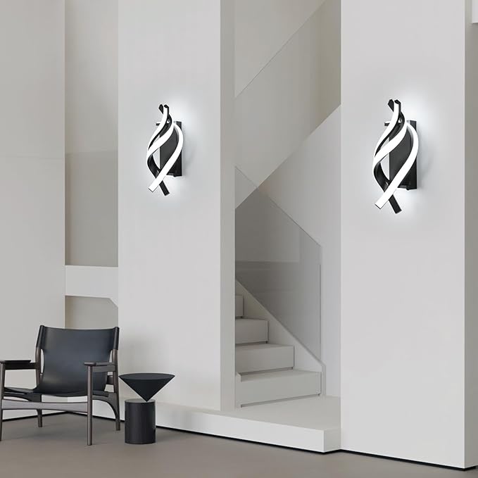 AUA LED Wall Sconce, 21W Modern Spiral Wall Sconce Lighting, 6500K Cool White Indoor Wall Light for Bedroom Living Room Office Restaurant Hallway, Wall Mounted Lamp