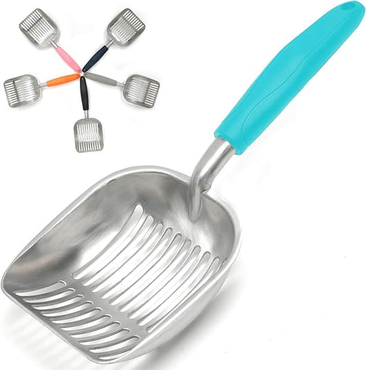 Cat Litter Scoop, Kitty Metal Scooper, Aluminum Alloy Sifter, Kitten Pooper Lifter, Deep Shovel, Long Handle, Poop Sifting, Durable, Heavy Duty, for Litter Box