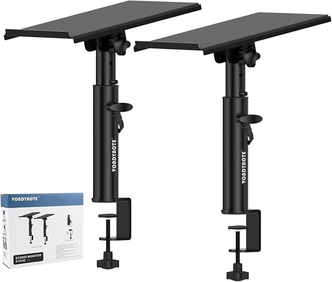 Vondynote Pair of Studio Monitor Stands Desk Clamp Speaker Stands 12°Tilt | Heavy Duty, 10.4"-15.4" Height Adjustable, for Monitor Speakers Laptop Projector CD Player