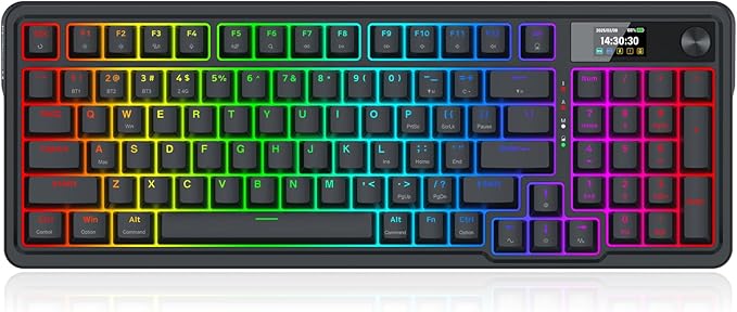Redragon K719 PRO Wireless 95-Key Gasket Gaming Keyboard, TFT Screen & Knob | Easy-Control LED Info Display, 0-Delay Tri-Mode, Cushioned 5-Layer Noise Dampening for Creamy Thocky Sound, Practical 95 keys