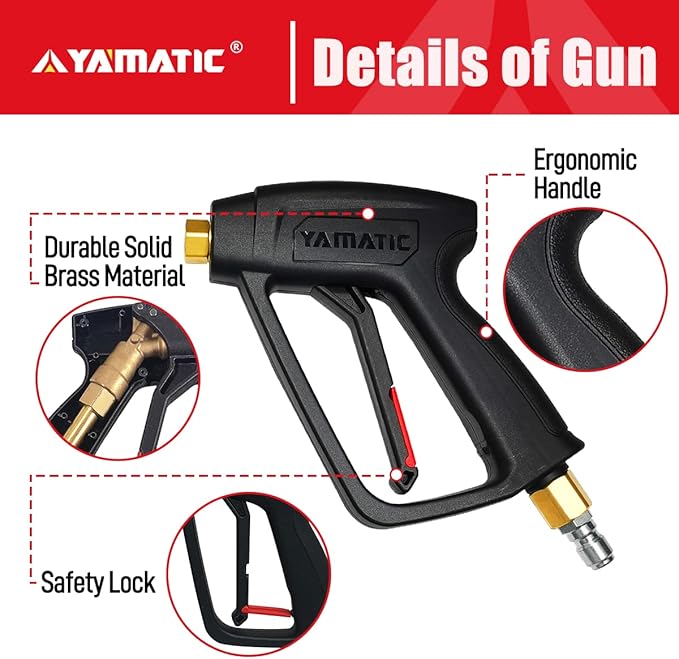 YAMATIC Short Pressure Washer Gun with Foam Cannon, MAX 4000 PSI Power Washer Foam Gun Kit for Car Wash, M22-14mm & M22-15mm Adapter, 3/8" FNPT Swivel Inlet, 1/4" Quick Connector