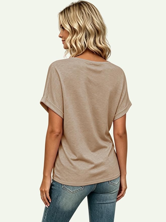 T Shirts Short Sleeve V Neck Tees Womens Tops Beach Vacation Fashion Clothes 2026 Casual Summer Spring Fall Outfits