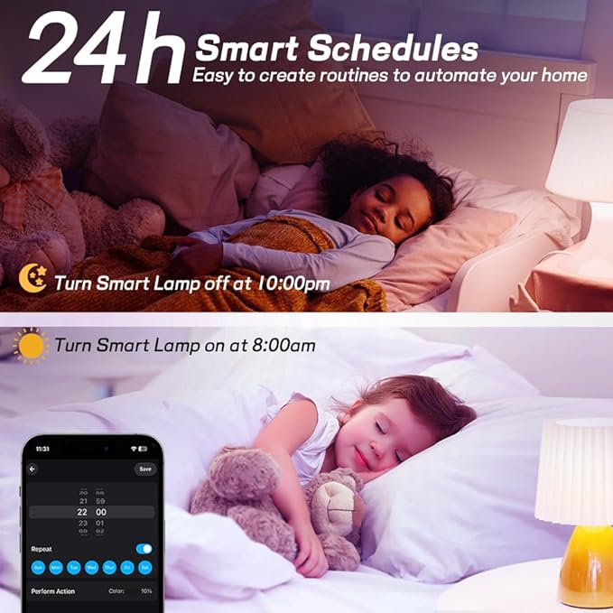 Smart Light Bulbs,Full Color Changing Dimmable LED Bulb,Compatible with Alexa and Google Assistant,UL FCC Certified,2.4GHz WiFi+Bluetooth LED Light Bulbs, Music Sync Smart Home Lighting (3)