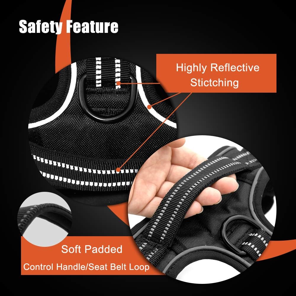 PHOEPET Reflective Dog Harness No Pull Large Breed Vest with 2 Metal Leash Attachment Hooks(XL, Pink)