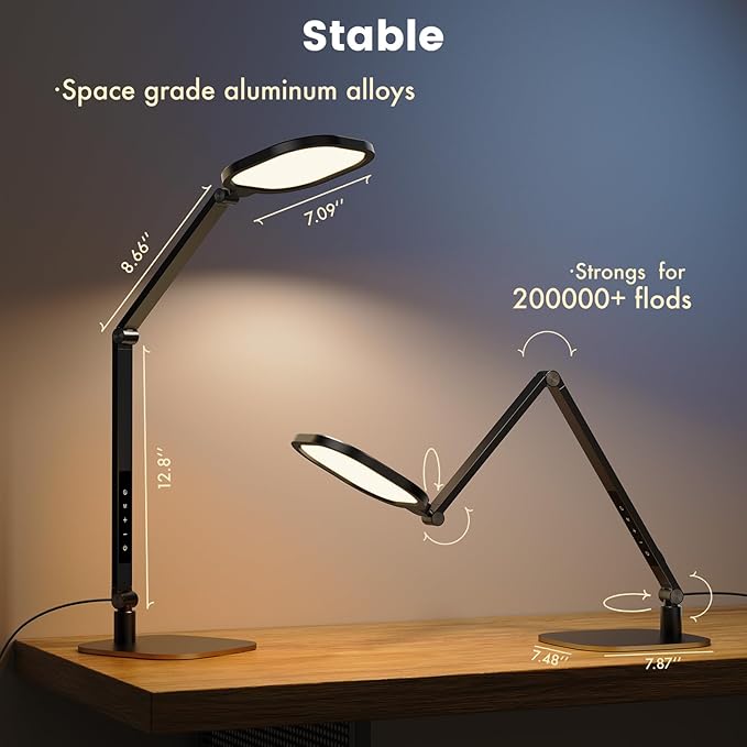 LitONES 2 Packs Desk Lamp for Home Office Zoom Video Calls-Black | 15W LED Desk Ring Light with CRI 97.8 Memory & Timer Function, 1200LM Dimmable Computer Light for Conference, Reading, Study