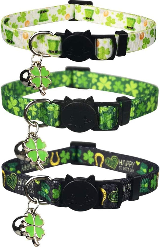 3 Pack St. Patrick's Day Cat Collar with Bell Breakaway Adjustable