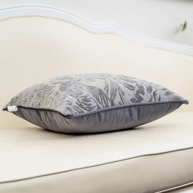 Alerfa 12 x 20 Inch Gray Silver Rectangle Maple Leaf Pillow Embroidery Cut Velvet Cushion Case Luxury Modern Lumbar Throw Pillow Cover Decorative Pillow for Couch Sofa Living Room Bedroom Car