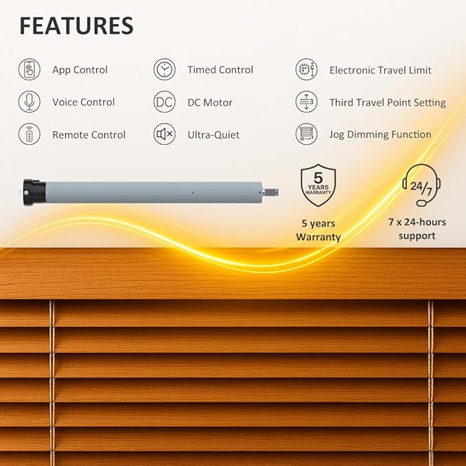 DC24V Tuya WiFi Smart Tubular Motor 45mm, Heavy Duty Motorized Roller Shade Kit, Automatic Awning Opener，Compatible with Amazon Alexa & Google Home (50 N.m for Φ60mm（2-3/8"） Round Tube)