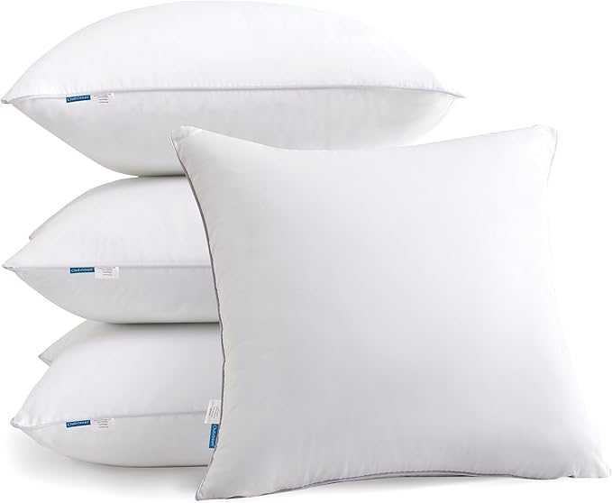Oubonun 20"x20" Pillow Inserts (Set of 4) - 100% Cotton Cover, Square Throw Pillow Inserts for Couch, Sofa, Bed - Decorative 20 Inch White Pillow Inserts