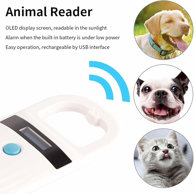 Pet Tag Scanner Microchip Reader Rechargeable OLED Display Animal Chip ID Scanner USB Interface, FDXB and EMID Microchip Reader, Suitable for Railway Detection, Includes User Manual