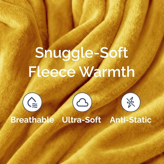 Fleece Blanket Queen Size - Ultra-Soft Warm Flannel Fleece Blanket - Gold | Soft, Warm, Outdoor Picnic Blanket for Camping, Travel, Lightweight, Cozy, Anti-Static, Home Decor Gifts for Men & Women