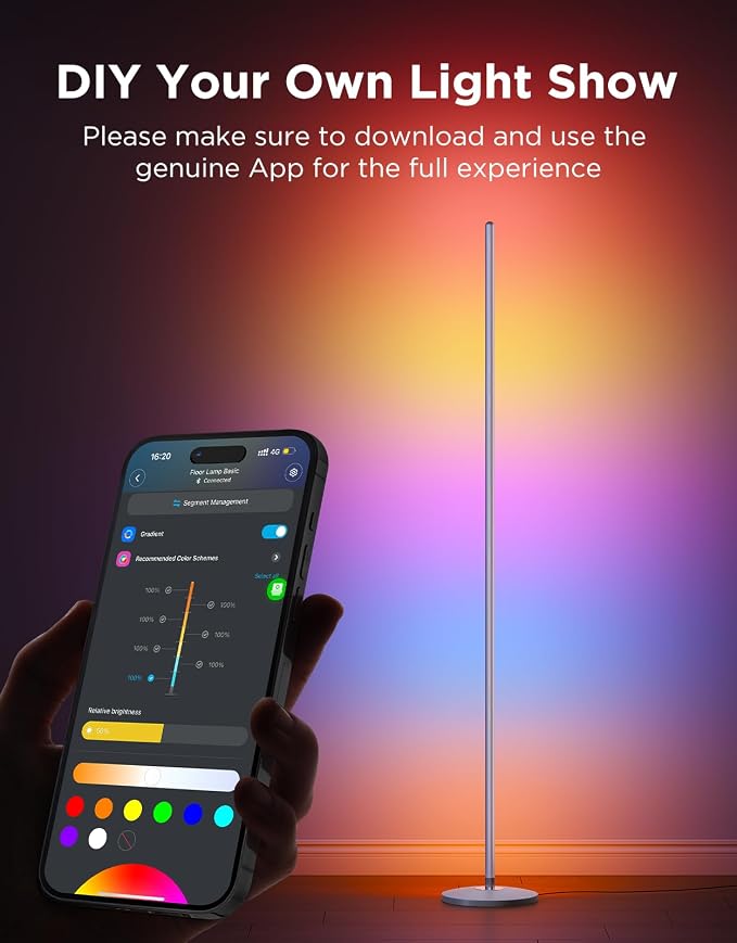Govee RGBIC Floor Lamp, 1000lm LED Corner Lamp | Works with Alexa, Smart Modern Floor Lamp with Music Sync and Color Changing Standing Lamp for Bedroom Living Room Silver
