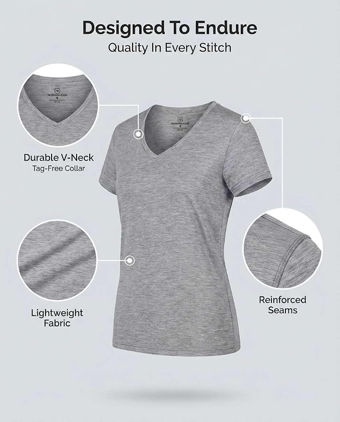5 Pack Women's Dry Fit V Neck Workout Tops T Shirts Athletic Gym Yoga Tees | Available In Plus Size, Cooling Moisture-Wicking, Short Sleeve, Quick-Dry, Fitness, Stretch, Exercise, Running, Hiking