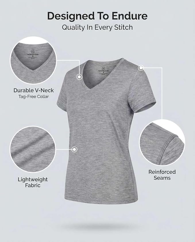 5 Pack Women's Dry Fit V Neck Workout Tops T Shirts Athletic Gym Yoga Tees | Available In Plus Size, Cooling Moisture-Wicking, Short Sleeve, Quick-Dry, Fitness, Stretch, Exercise, Running, Hiking
