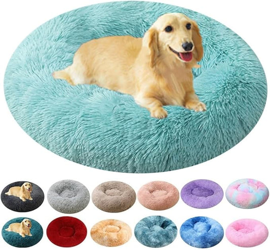Calming Small Dog Bed & Cat Bed, 16 Inch Donut Fluffy Anti-Anxiety Round Bed Washable Cute Bed, Cuddler Warming Cozy Soft Bed, Plush Cushion Bed for Small Medium Dogs and Cats (Light Green)
