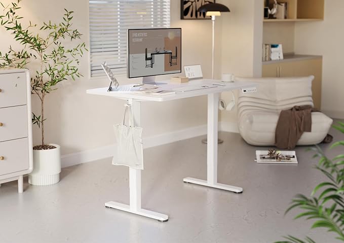 YDN 32 x 19 Inch White Electric Standing Desk | Adjustable Height, Sit Stand, Cable Management, Ergonomic, Home Office