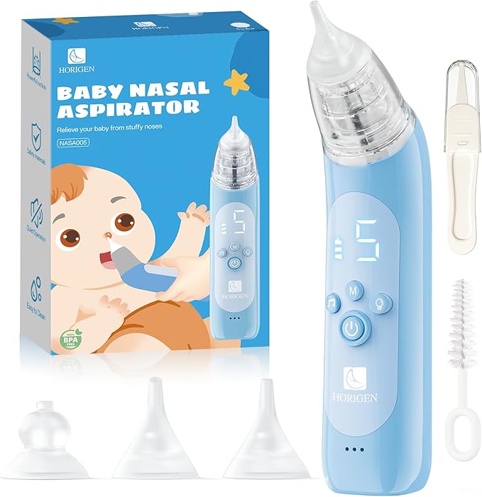 Nasal Aspirator for Baby, Electric Baby Nose Suction with 5 Adjustable Levels Suction, USB-C Rechargeable Mucus Cleaner with Lights and Music, Baby Nasal Aspirator for Toddler with 3 Silicone Tip