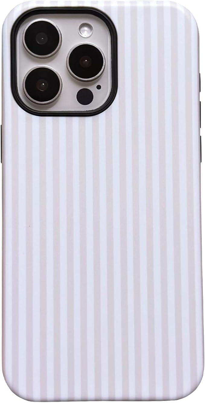 for iPhone 15 Pro Case Striped Cute Aesthetics Phone Case Trendy Protective Shockproof Cover for iPhone 15 Pro White