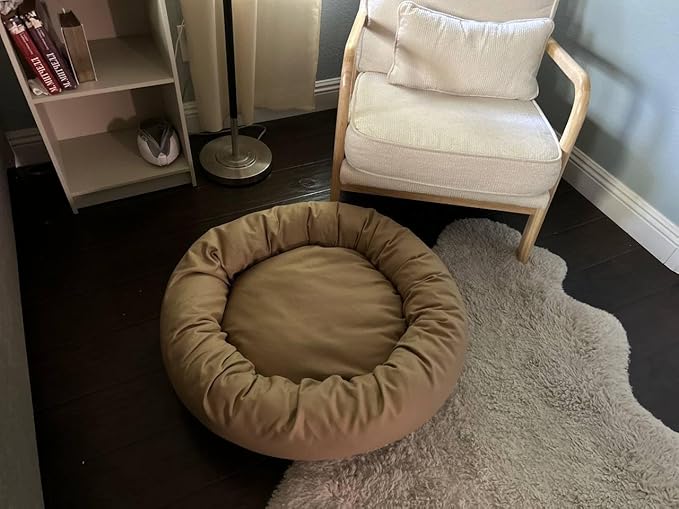 Organic Cotton Canvas Dog Bed: Removable Cover, Natural Fill - Made in USA (Tan, Medium 28" x 8" inches)