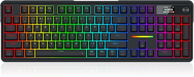 Redragon K762 PRO Wireless 104-Key Gasket Gaming Keyboard, Screen & Knob | Easy-Control LED Info Display, 0-Delay Tri-Mode, Cushioned 5-Layer Noise Dampening for Creamy Thocky Sound, Full-Size 104-Key