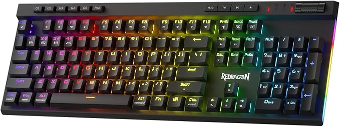 Redragon K580 PRO Wireless RGB Gaming Keyboard, Macro G Keys & Media Wheel | 0 Delay Tri-Mode, 5 On-Board Combo Keys, Ready for MMO & MOBA Play, 0-Delay Tri-Mode for Multiple Devices, Swap-Ready Socket