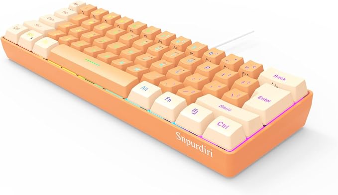 Snpurdiri 60% Wired Gaming Keyboard, RGB Backlit Ultra-Compact Mini Gaming Keyboard for PC/Mac Gamer, Typist, Travel (Cream and Orange) | Backlit Ultra-Compact Mini Gaming Keyboard for PC/Mac Gamer, Typist, Travel