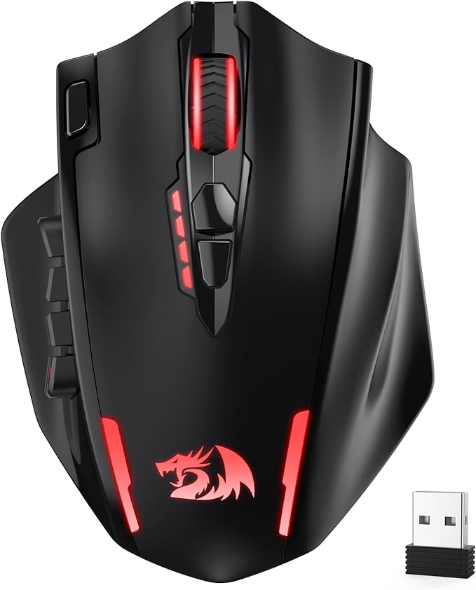 Redragon M913 MAX Wireless MMO Gaming Mouse 26000 DPI Remapping Keys | Cable-Free 0 Delay, Smooth Precise Tracking, Redefine Keybinding Macro, Vibing Backlight, Ergonomic Grip Body Comfort