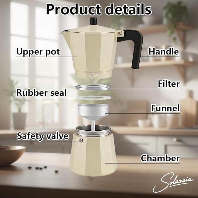 3 Cup Stovetop Espresso Maker Italian Moka Pot, Stove Top Cuban Coffee Maker, Greca Mocha Pot(Premium, 5 oz/150ml)