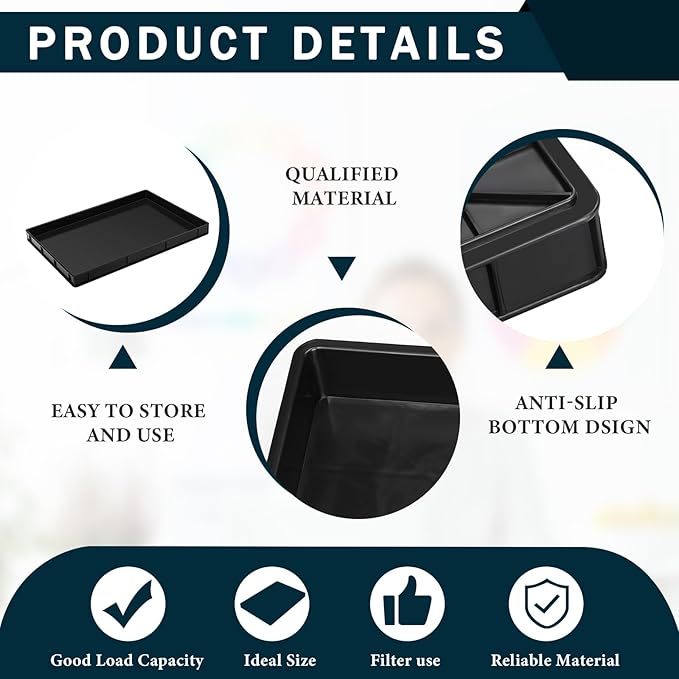 Baderke 1 Pc 24 x 15.5 Inches Oil Drain Pan for Changing Leak Proof Mini Fridge Drip Tray Plastic Oil Change Pan for Mini Fridges Air Conditioners Machinery Under Car (Black,1.89 Inch)