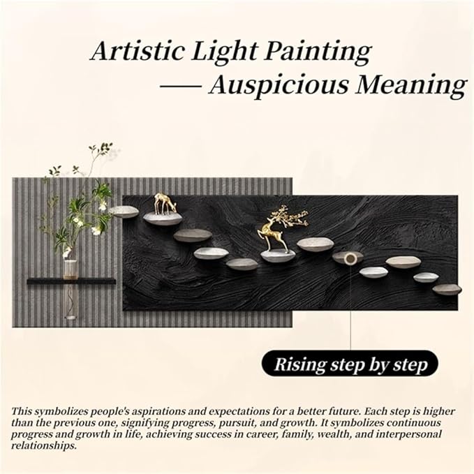 3D Sandstone Texture LED Wall Art with Vase, Plug-in Auspicious Modern Meditation Wall Hanging Sculpture, Minimalism Artwork Decor for Living Room Bedroom Meditation Space(A,120x40cm)