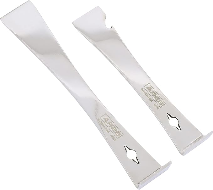 ARES 46018-2-Piece Stainless Steel Prybar Scraper Set - Ultra Sharp Scrapers Remove Residue from Steel, Aluminum, and More - Prybar Ends Offer Extra Leverage - Built-In Nail Puller and Bottle Opener
