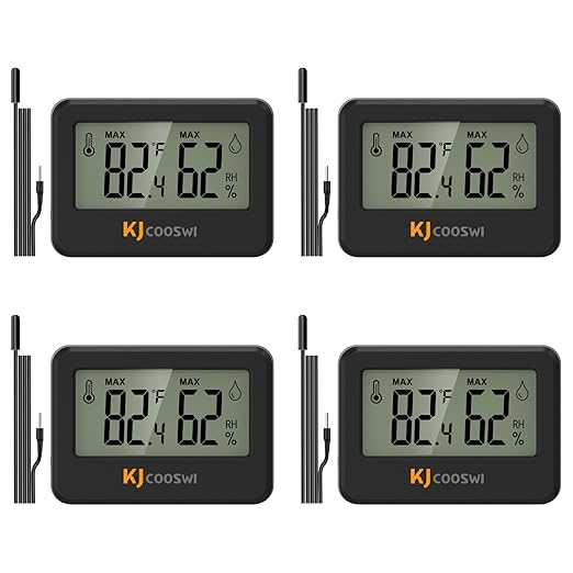 4PCS Mini Digital Hygrometer and Thermometer Reptile Thermometer with Extend Probe (Only Temperature) Indoor Temp and Humidity Meter with Magnet