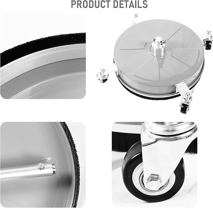 19" Pressure Washer Surface Cleaner with 4 Wheels, Stainless Steel Power Washer Surface Cleaner for Driveways Sidewalks Patios, 1/4" Quick Connector, 2 Extension Wand, 4000 PSI