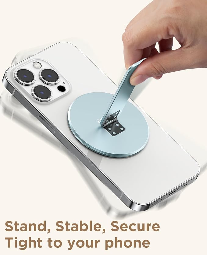 Magnetic Phone Stand Grip for Magsafe, Utral-Thin Snap-on Phone Holder, Kickstand, & Grip, Foldable & Adjustable for Hands-Free Viewing | Compatible with Phone 16 15 14 13 12 Pro, Blue