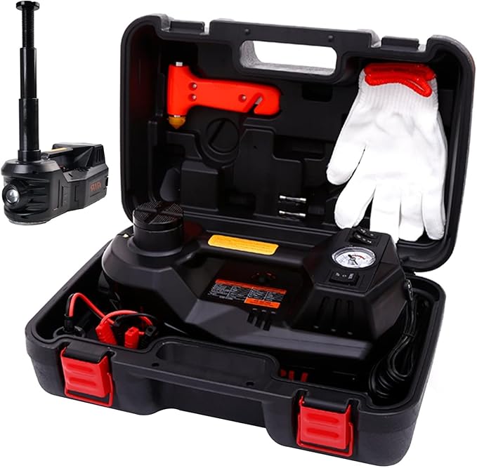 ROGTZ Electric Hydraulic Car Jack Kit 5 Ton 12V Portable Lift Range 17.7 Inch with Tire Inflator Pump for SUV Sedan Truck Car Repair Floor Jack for Vehicle Tire Change with LED Light Jack Only
