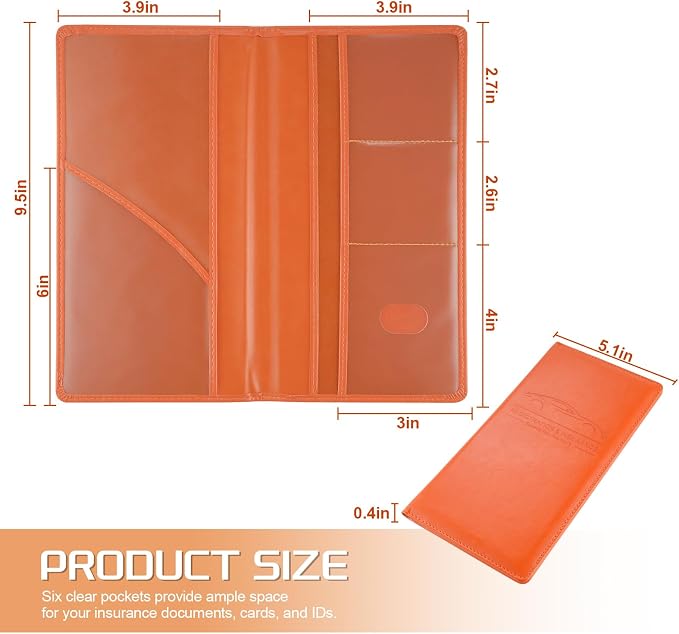 JUSTTOP 2Pack Car Registration and Insurance Holder,Car Document Holder for Cards License with Magnetic Shut,Vehicle Glove Box Car Organizer for Documents, Cards, License(Orange)