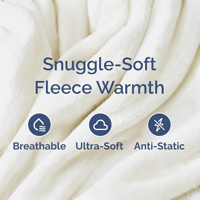 Fleece Blanket Twin Size - Ultra-Soft Warm Flannel Fleece Blanket - Ivory | Soft, Warm, Outdoor Picnic Blanket for Camping, Travel, Lightweight, Cozy, Anti-Static, Home Decor Gifts for Men & Women