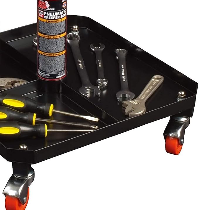 BIG RED TR6350 Torin Rolling Pneumatic Creeper Garage/Shop Seat: Padded Adjustable Mechanic Stool with Tool Tray Storage, Red Large