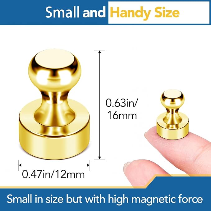 LOVIMAG Fridge Magnets 18Pcs, Magnet for Refrigerator Whiteboard, Gold | Small Strong Neodymium Metal Cute Push Pin for Classroom, Kitchen, Accessories Decorative, Office, Calendar