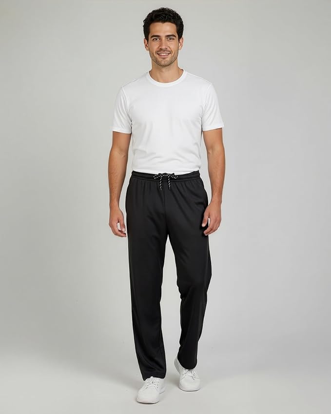3 Pack Men's Mesh Open Bottom Sweatpants Active Athletic Workout Gym Pocket | Available in Big & Tall, Uncuffed, Elastic Waistband, Drawstring, Straight Leg, Running, Jogging, Exercise, Training, Sports