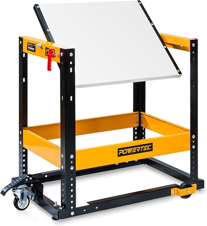 POWERTEC Flip Top Tool Stand with Caster Wheels - Mobile Workbench with 300lb Capacity, for Benchtop Power Tools, Heavy Duty (UT1012), Alloy Steel
