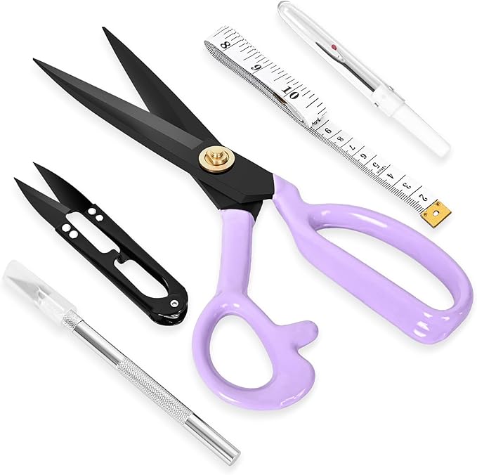 Professional Tailor Scissors Heavy Duty - Multi-Purpose Sewing Fabric Scissors for Leather Cutting Industrial Sharp Shears Home Office Arts, and Crafts (10 Inch) Purple