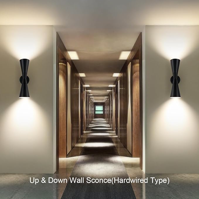 Wall Sconce Bathroom Sconces Lighting, 15 inch Black Modern Sconces Up Down Lights Wall Decor Indoor Wall Light Fixtures for Living Room Hallway Staircase Bedroom Hardwired