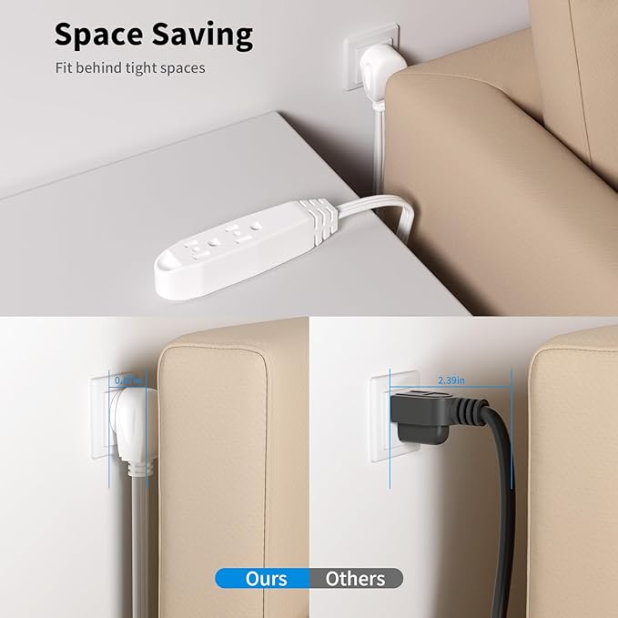 K KASONIC - 6 Feet 3 Outlet Extension Cord 2 Pack - Triple Wire Grounded Multi Outlet, UL Listed 16/3 SPT-3, 13 Amp - 125V - 1625 Watts (White)
